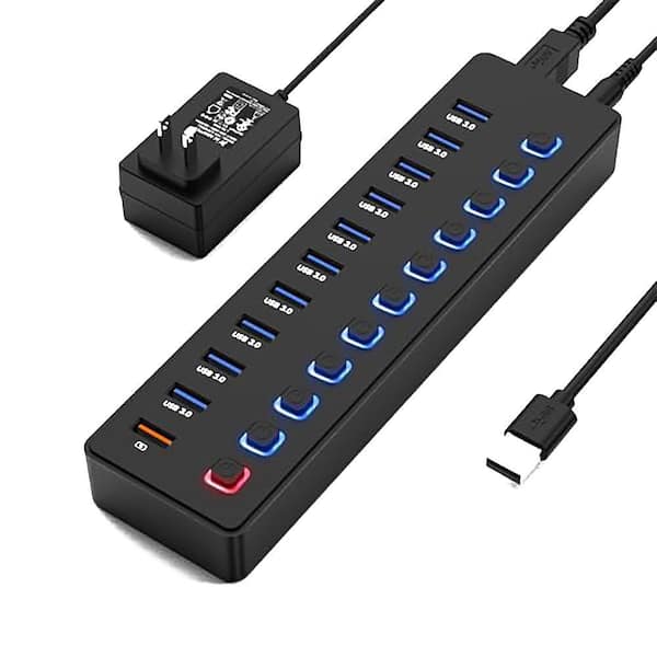 Lukyamzn 11-Port USB 3.0 Hub Splitter with 10-Data Transfer Ports and 1-Smart Charging Port Switch and LED Indicator for PC/Mac