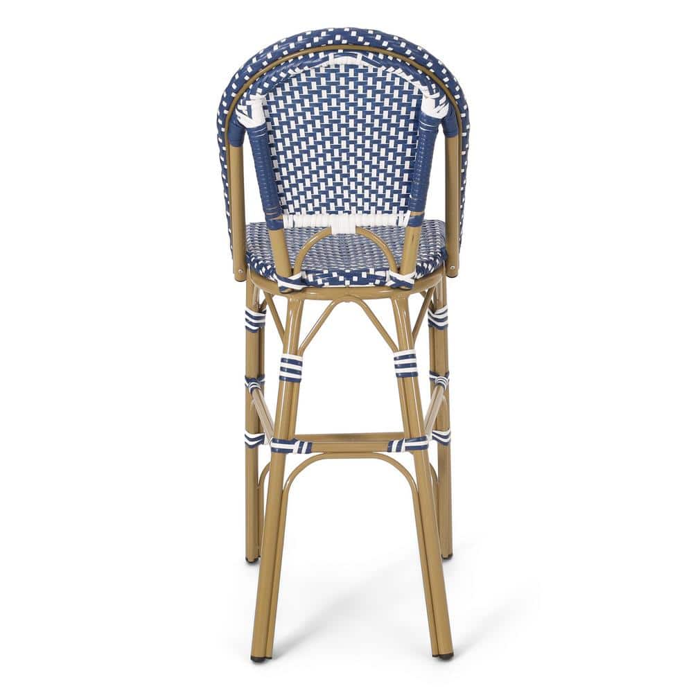 Dark Teal and White Armless Aluminum Bar Stools, Set of 2