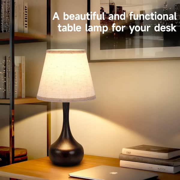 42.25 in. Black & Gilded LED Table Lamp Interior Lighting with Linen Shade and USB Port , 1 Bulb Included
