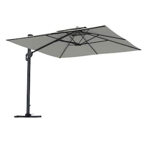 10 ft. Square Aluminum 360-Degree Rotation Cantilever Outdoor Patio Umbrella with Cross Base in Gray for Garden Balcony