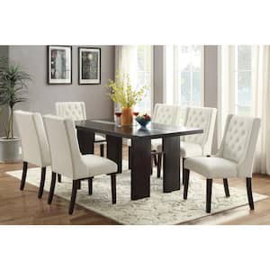 Espresso Solid Wood and White Faux Leather Tufted Back Dining Chair (Set of 2)