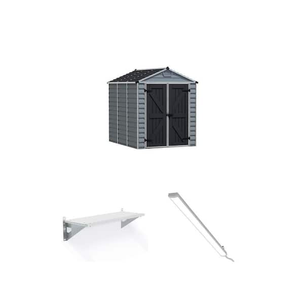 SkyLight 6 ft. x 8 ft. Dark Gray Storage Shed (45.7 sq. ft.) with Shelf Kit and LED Lighting Kit
