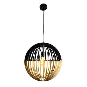 Balam 1-Light Black and Bamboo Globe Pendant
