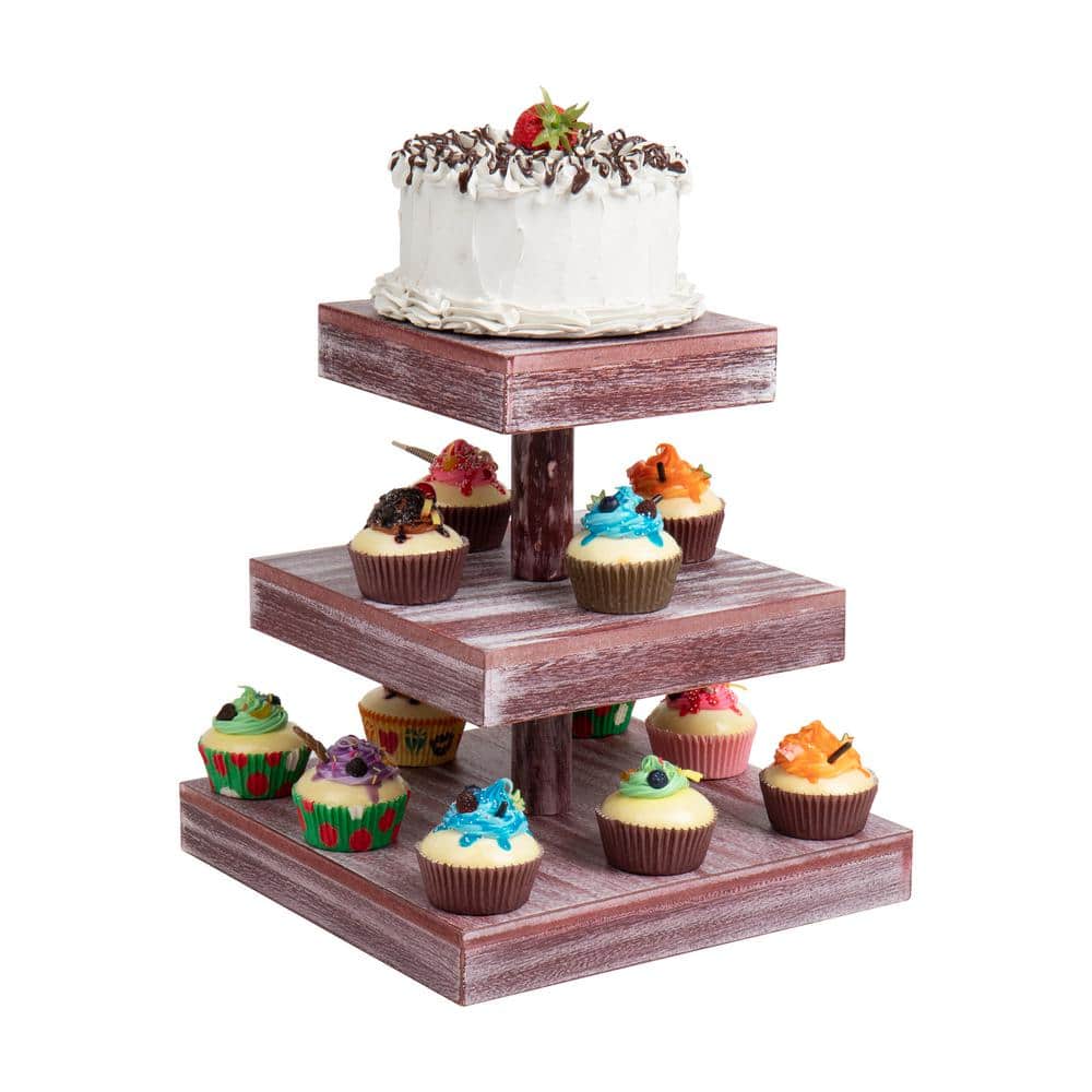 4 Tier Log Slice Rustic Cake and Cupcake Stand-$25