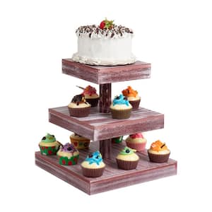3-Tier Brown Torched Wood Farmhouse Cake Stand