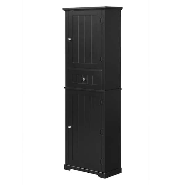 Tileon 22 in. W x 11 in. D x 67 in. H MDF Black Linen Cabinet, Tall Bathroom Storage Cabinet with Drawer and Adjustable Shelf