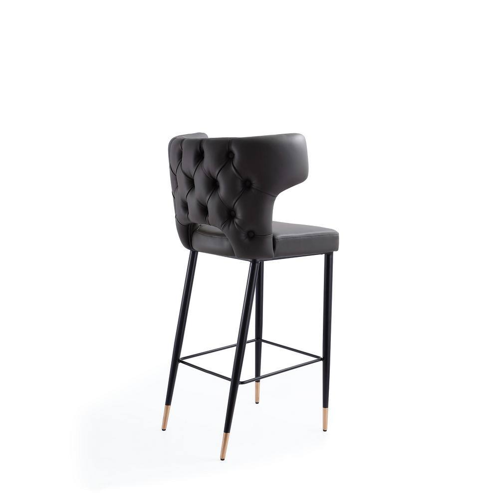Holguin Gray Leather and Wood Barstool Set with Gold Accents