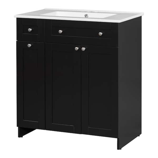 Unbranded 30 in. W x 18 in. D x 34 in. H Freestanding Bath Vanity in Black with White Ceramic Top