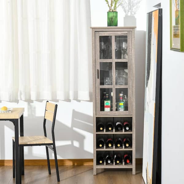 Wine Cabinet Drink Bottle Storage Unit Glass Door 8 Shelves 3 Doors Grey Oak 