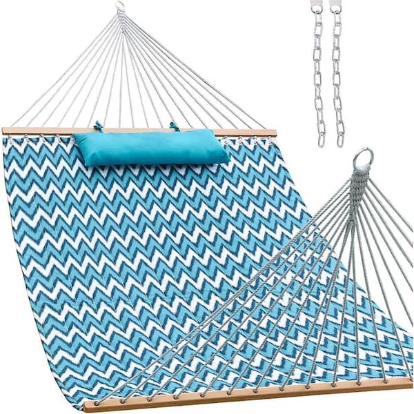 Unbranded 12 ft. Quilted Fabric Hammock with Pillow, Double 2 Person Hammock (Chevron-aquan)
