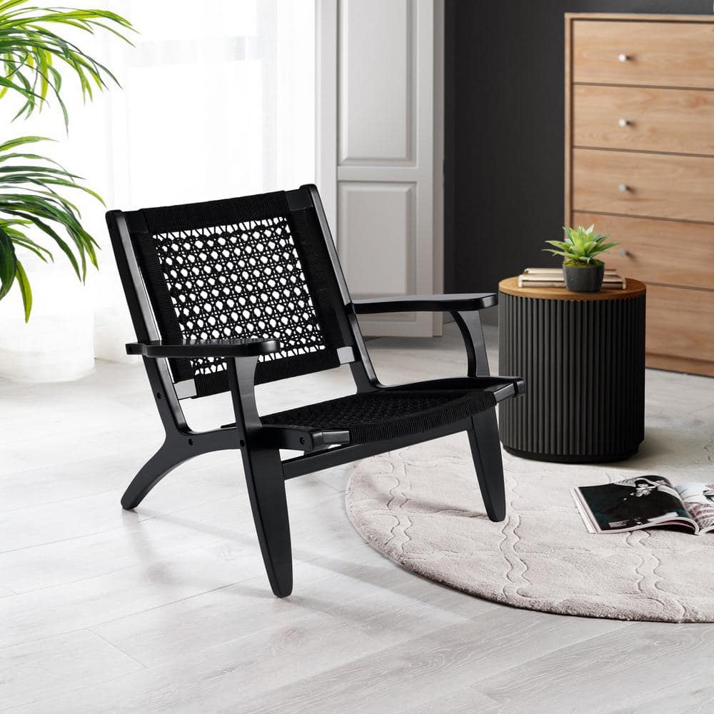 Black Hexagon Woven Rope and Wood Accent Chair