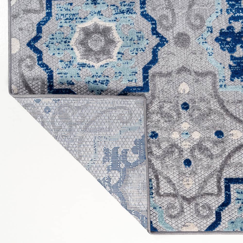Mediterranean Medallion Blue Khaki 4'x6' Easy-Care Area Rug