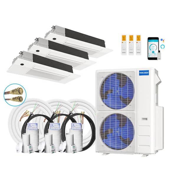 MRCOOL DIY 48,000 BTU 4-Ton 3-Zone 20.5 SEER Ductless Mini-Split AC and Heat Pump with Cassettes 12K+18K+18K & 25,50,50ft Lines