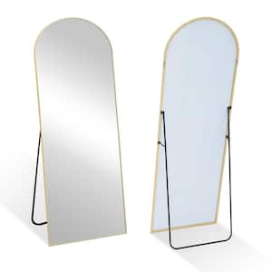 21.26 in. W x 64.17 in. H Metal Gold Standing Mirror Arched Full Length MirrorAluminum FramedWall Mounted Mirror & Stand