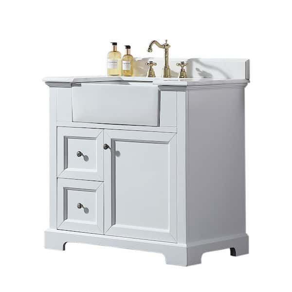 Maincraft 36 in. W x 22 in. D x 35 in. H Single Sink Bath Vanity in White with Quartz Stone Vanity Top in White with White Basin