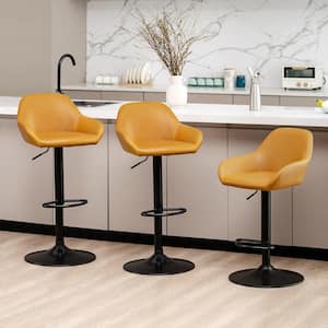 42.5 in. H Mid-Century Modern Mustard Yellow Leatherette Gaslift Adjustable Swivel Bar Stool with Metal Frame (Set of 3)