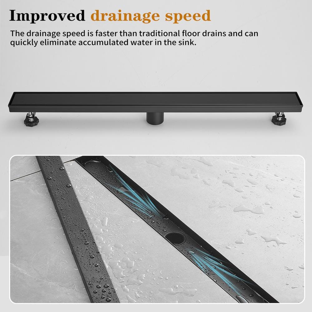 32'' Matte Black Stainless Steel Linear Shower Drain with Slot Pattern Cover