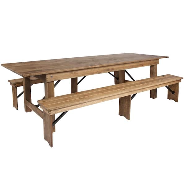 Carnegy Avenue Hercules Series 3-Piece Rectangle Wood Antique Rustic Folding Farm Table Set and 2-Bench Set