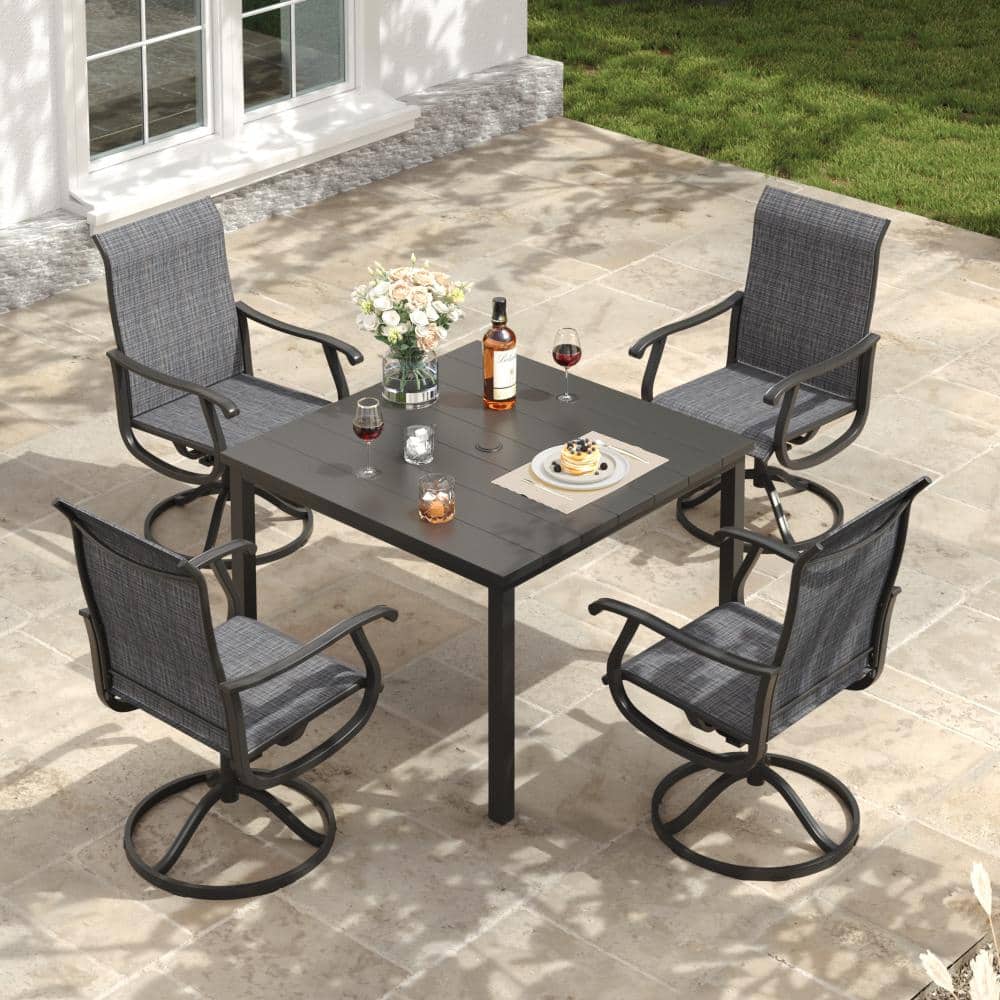 5-Piece Metal Outdoor Patio Dining Set with Square Table and High Back Padded Textilene Swivel Chairs in Drak Gray price history on PriceWatchPro