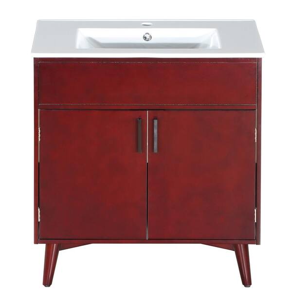 FUNKOL 30 in. W x 18 in. D x 32.5 in. H Single Sink Freestanding Bath Vanity in Espresso with White Ceramic Top