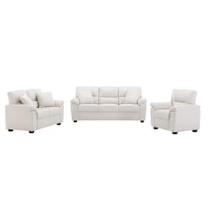 Garrin Series 3-Pieces White PU Leather Living Room Sofa Set