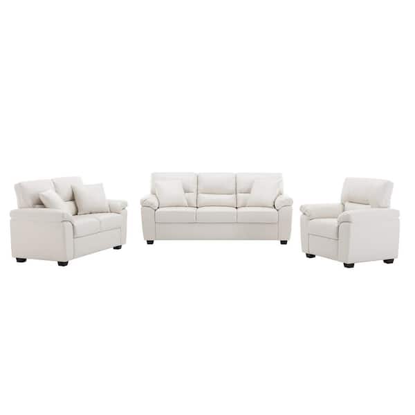 Morden Fort Garrin Series 3-Pieces White PU Leather Living Room Sofa Set