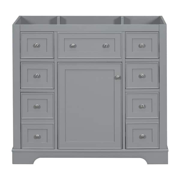 EPOWP 36 in. W x 18 in. D x 33 in. H Bath Vanity Cabinet without Top in Grey with 6-Drawers and Door Storage Shelf