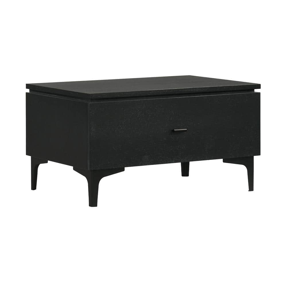 Transitional Black Ash Veneer 1-Drawer Nightstand with Metal Legs