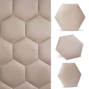 Luxury Velvet 2-Piece 3D Textile Hexagon Wall Panels, Creme