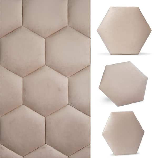 WALL!SUPPLY Luxury Velvet 2-Piece 3D Textile Hexagon Wall Panels, Creme