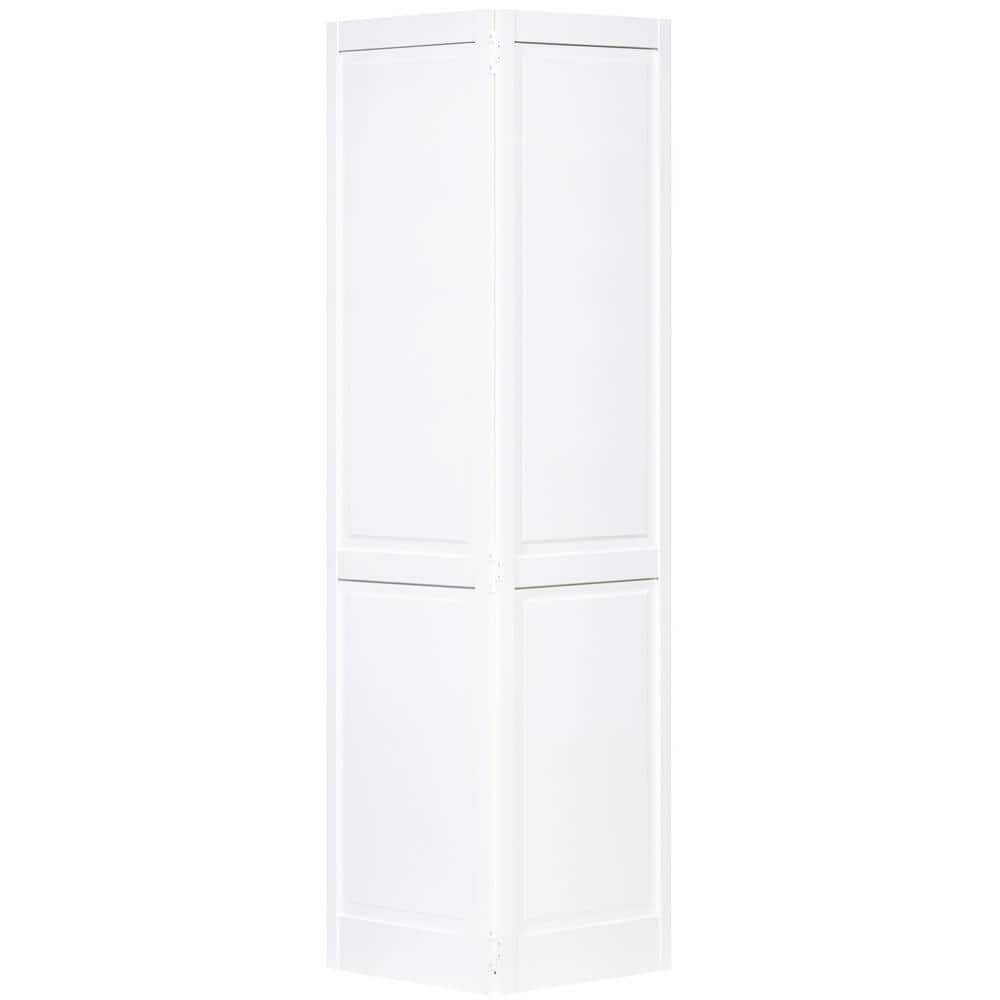 Traditional 4-Panel 36 in. x 80 in. Solid Core White Primed Wood Bi-Fold Door with Hardware