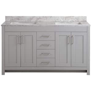 Westcourt 61 in. W x 22 in. D x 39 in. H Double Sink  Bath Vanity in Sterling Gray with Winter Mist  Stone Composite Top