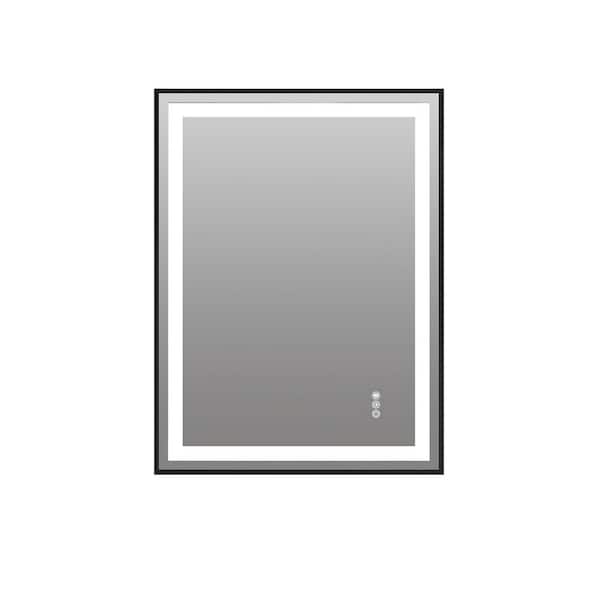 24 in. W x 32 in. H Rectangular Framed Wall Mount LED Light Bathroom Vanity Mirror in Black