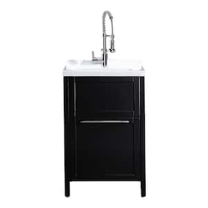 Eleni All-In-One Kit 24 in. x 22 in. x 37.8 in. Acrylic Utility Sink with Spring Neck Faucet and Cabinet in Espresso