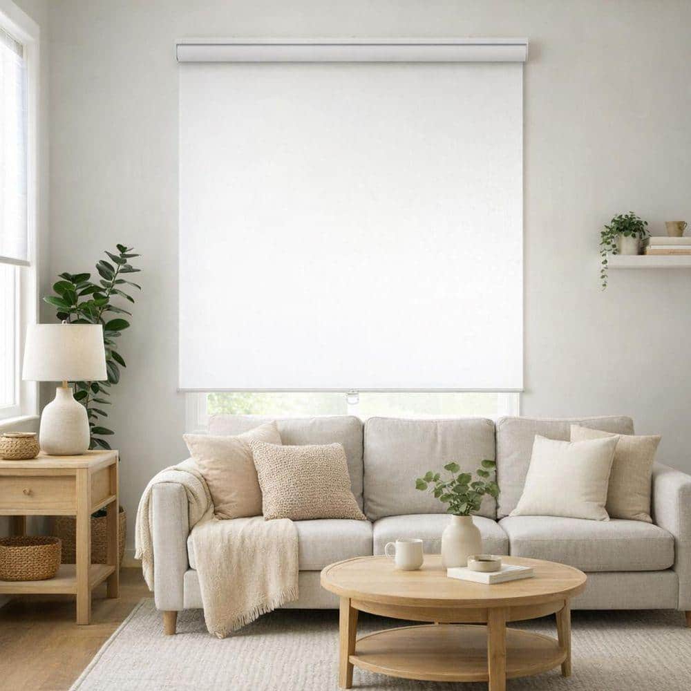 White Cordless Blackout Polyester Fabric Roller Shades for Windows