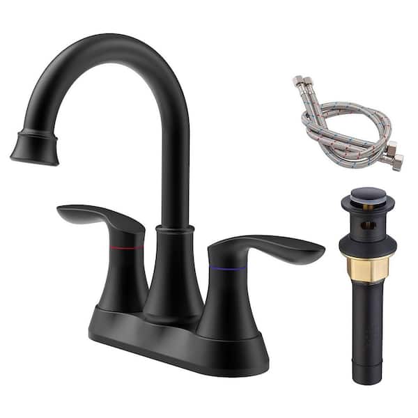 Unbranded 4 in. Centerset Double Handle 360 Degree High Arc Bathroom Sink Faucet with Pop-up Drain in Matt Black
