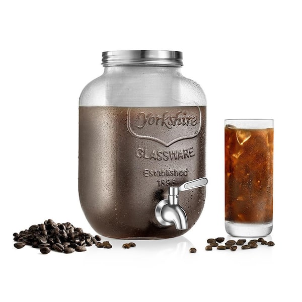 NutriChef 1 Gal. of-Cups - 16 Glass Cold Brew Coffee Maker with Stainless Tap and Spigot Metal Lid Filters