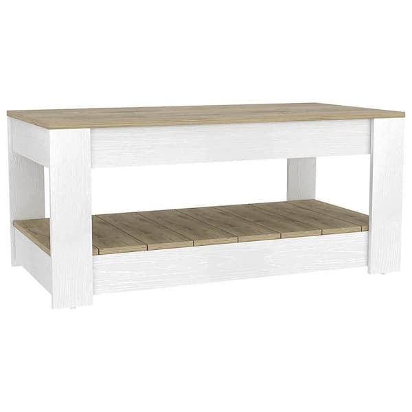 RST BRANDS Lindon 40 in. White Rectangle MDF Coffee Table with Golden Oak Onyx Top