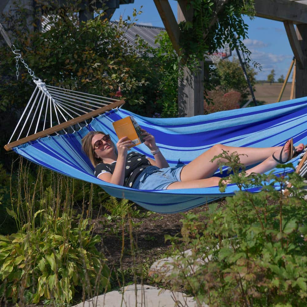 Island Breeze Blue Cotton Double Spreader Bar Hammock
