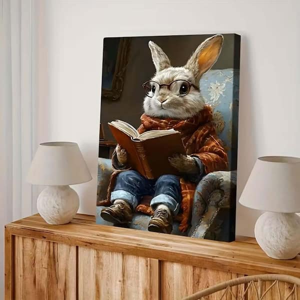 Whimsical Anthropomorphic Rabbit in Glasses and Plaid Scarf