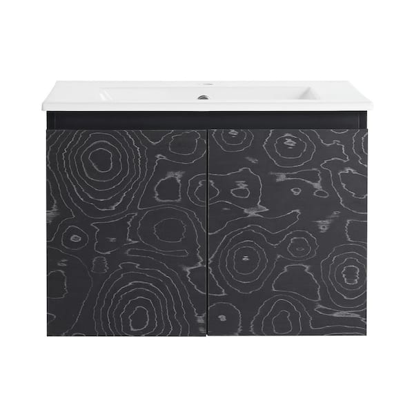 24 in. W x 18.3 in. D x 17.3 in. H Wall Mounted Bath Vanity in Black with White Ceramic Vanity Top