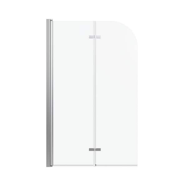 34 in. W x 58 in. H Frameless Folding Pivot Tub Door in Chrome with 1/4 in. Thick SGCC Clear Tempered Glass