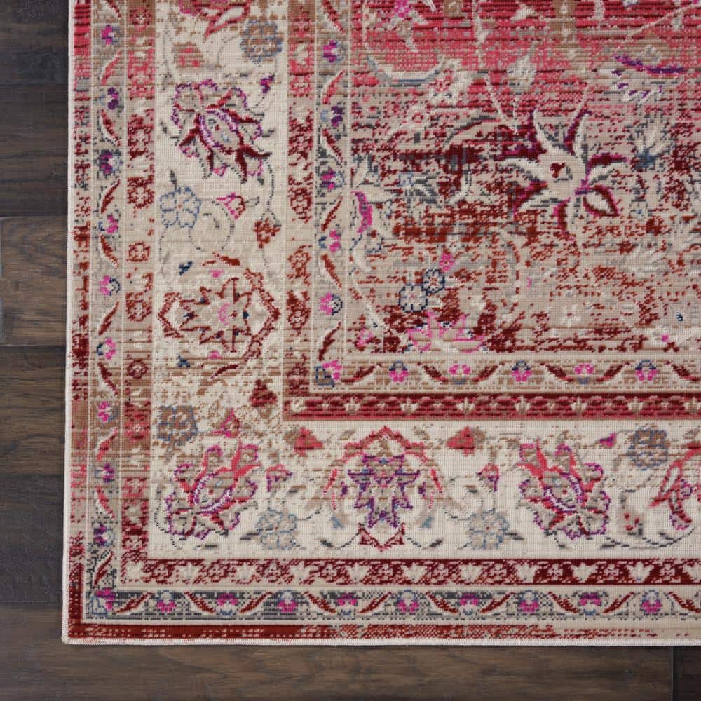 Vintage Kashan Distressed Red Synthetic 2' x 4' Area Rug