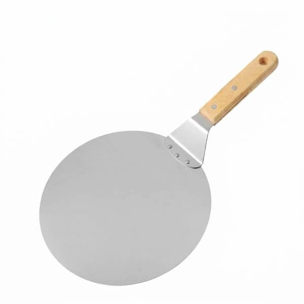 Aluminum Alloy Silver Pizza Peel Round Spatula with Wooden Handle Pizza Baking Transfer Accessory 1 Piece