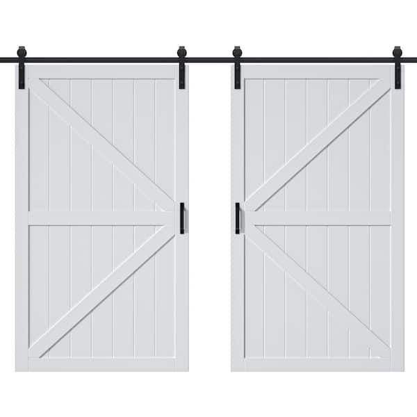 EH PUERTA 96 in. x 84 in. White Primed MDF K-Shape Interior Barn Door Slab with Rustic Hardware Kit (Without Soft Close )