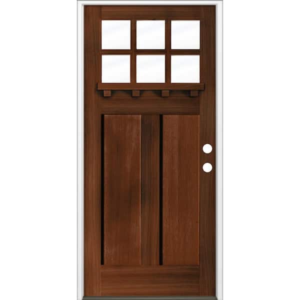 Krosswood Doors 36 in. x 80 in. 6-LIte Craftsman Left Hand Red Mahogany Stain Douglas Fir Prehung Front Door