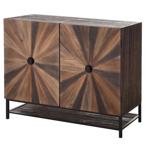 StyleCraft Multi Tone Coarse Grain Fir Wood and MDF With Black Metal Base Accent Cabinet