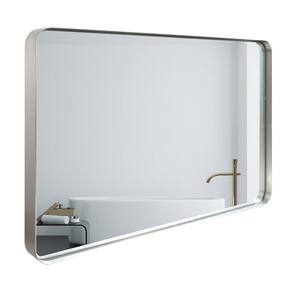 Trea 36 in. W x 30 in. H Large Rectangular Aluminum Beveled Square Angle Framed Wall Bathroom Vanity Mirror in Silver