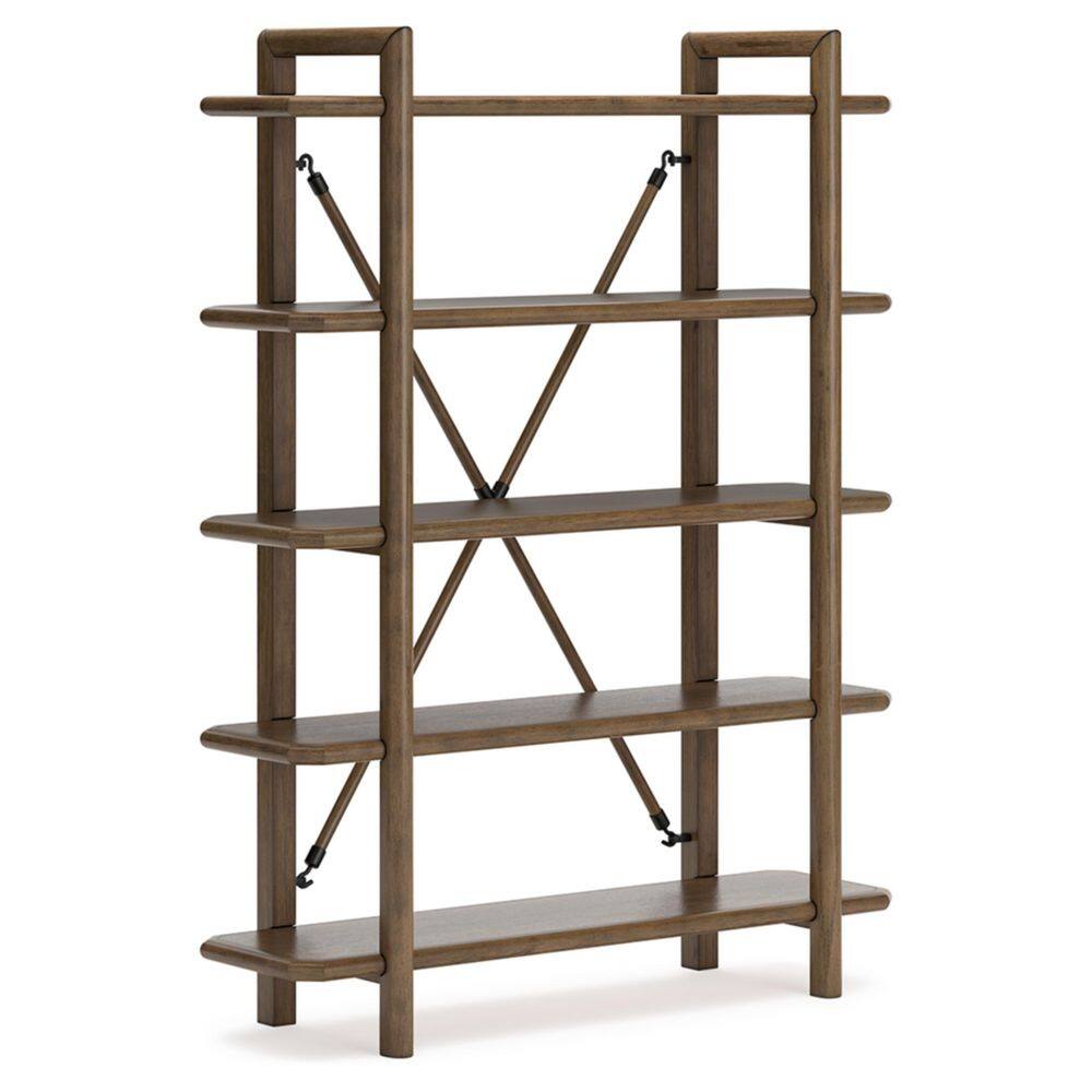 Brown Solid Wood 71" Contemporary 5-Shelf Bookcase