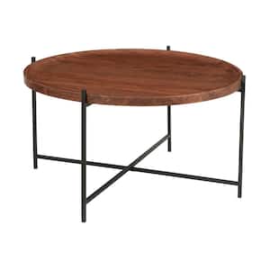 37 in. Huntley Brown and Black Round Wood Top Material Coffee Table